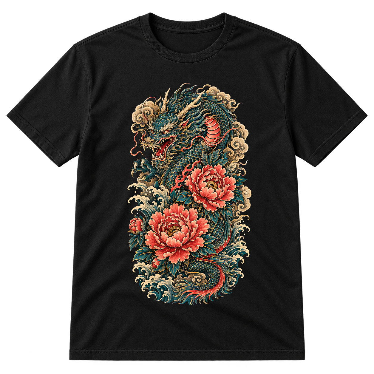 Japanese Dragon Peony Tattoo Art Tshirt