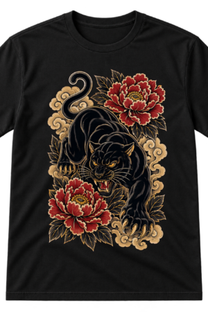 Japanese Panther Peony Tattoo Style Tshirt