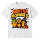 Monster McNuggets Halloween graphic with cartoon nugget characters dressed as Frankenstein, Dracula, and a witch.