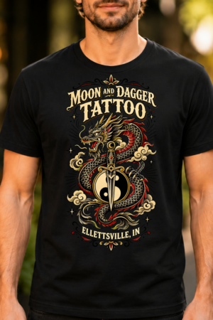 Moon And Dagger Tattoo Dragon Design Tshirt