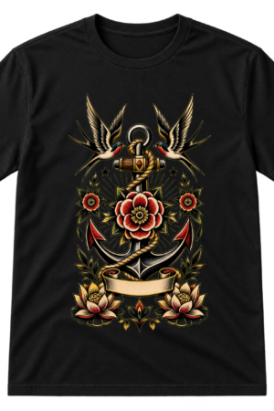 Nautical Anchor Floral Tattoo Art Tshirt