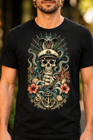 Nautical Skull Serpent Captain Tshirt