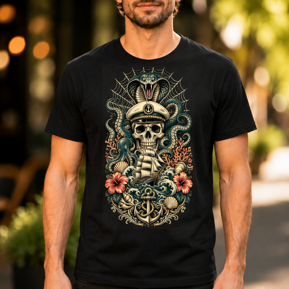 Nautical Skull Serpent Captain Tshirt