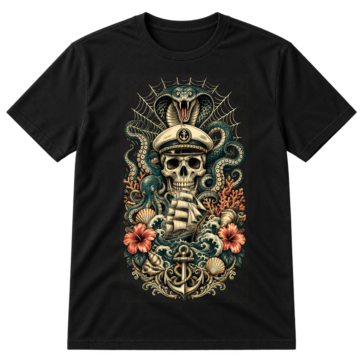 Nautical Skull Serpent Captain Tshirt