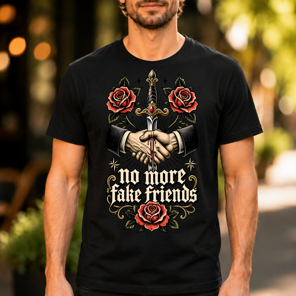 No More Fake Friends Dagger Rose Tattoo Tshirt