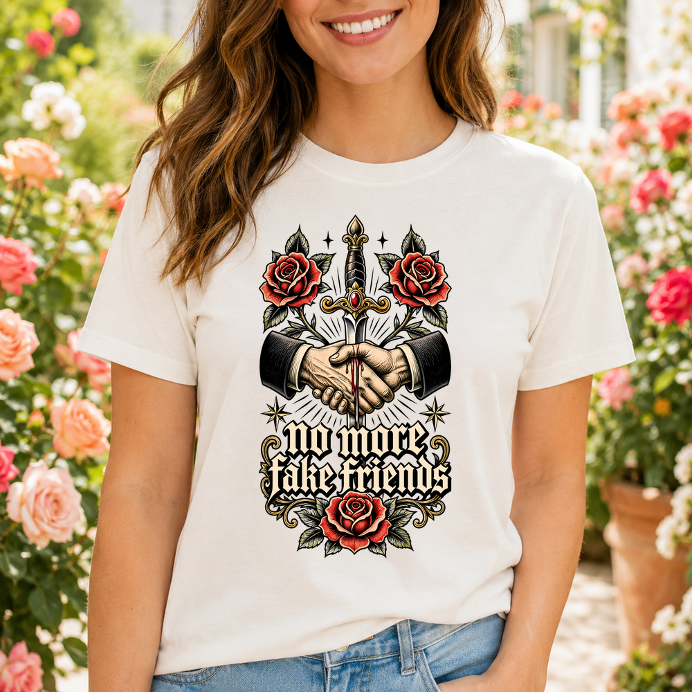 No More Fake Friends Dagger Rose Tattoo Tshirt
