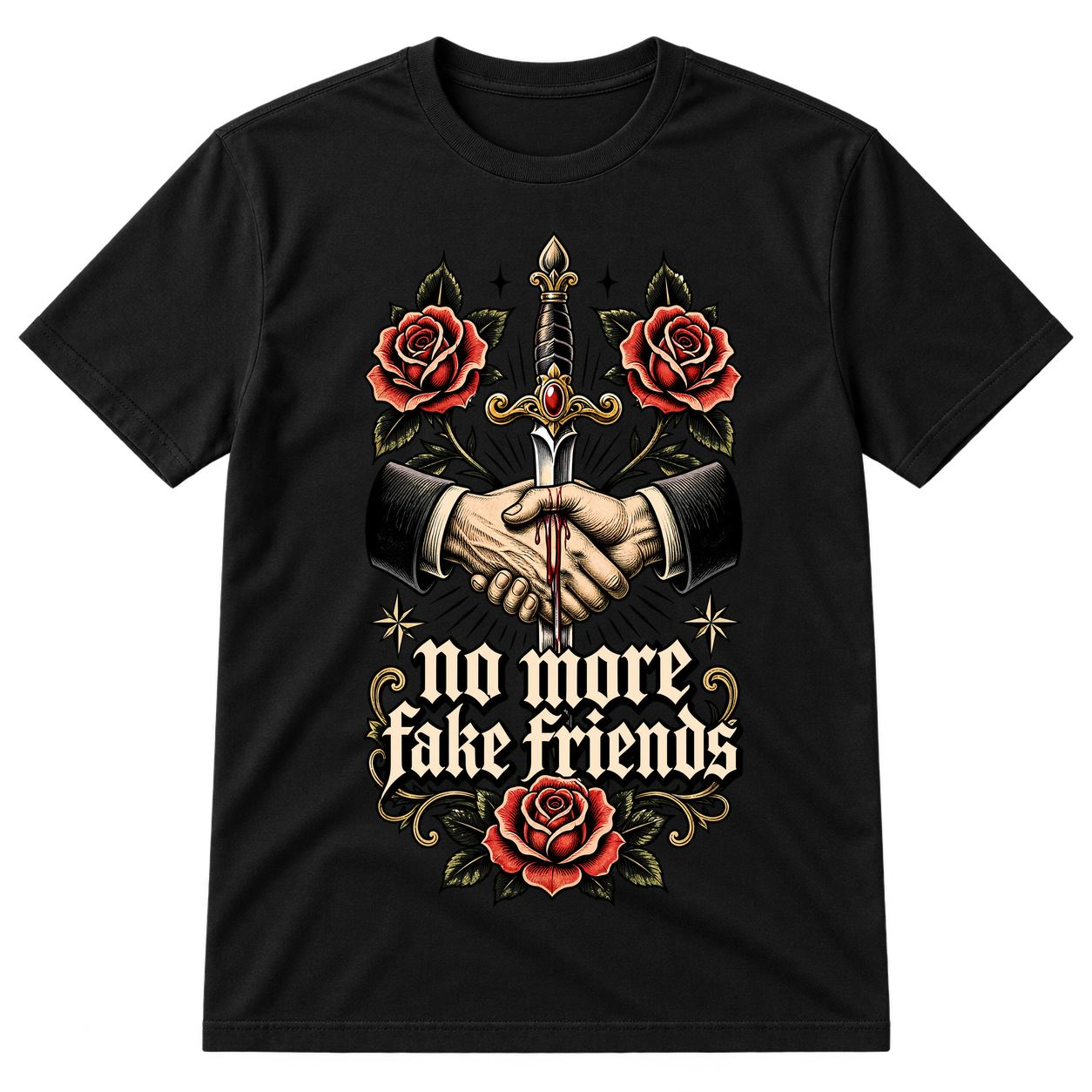 No More Fake Friends Dagger Rose Tattoo Tshirt