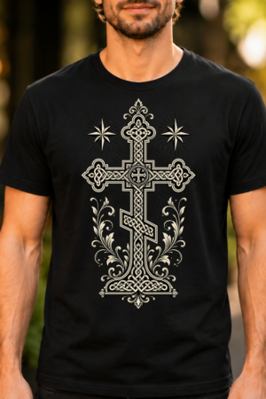 Ornate Orthodox Cross With Stars Tshirt