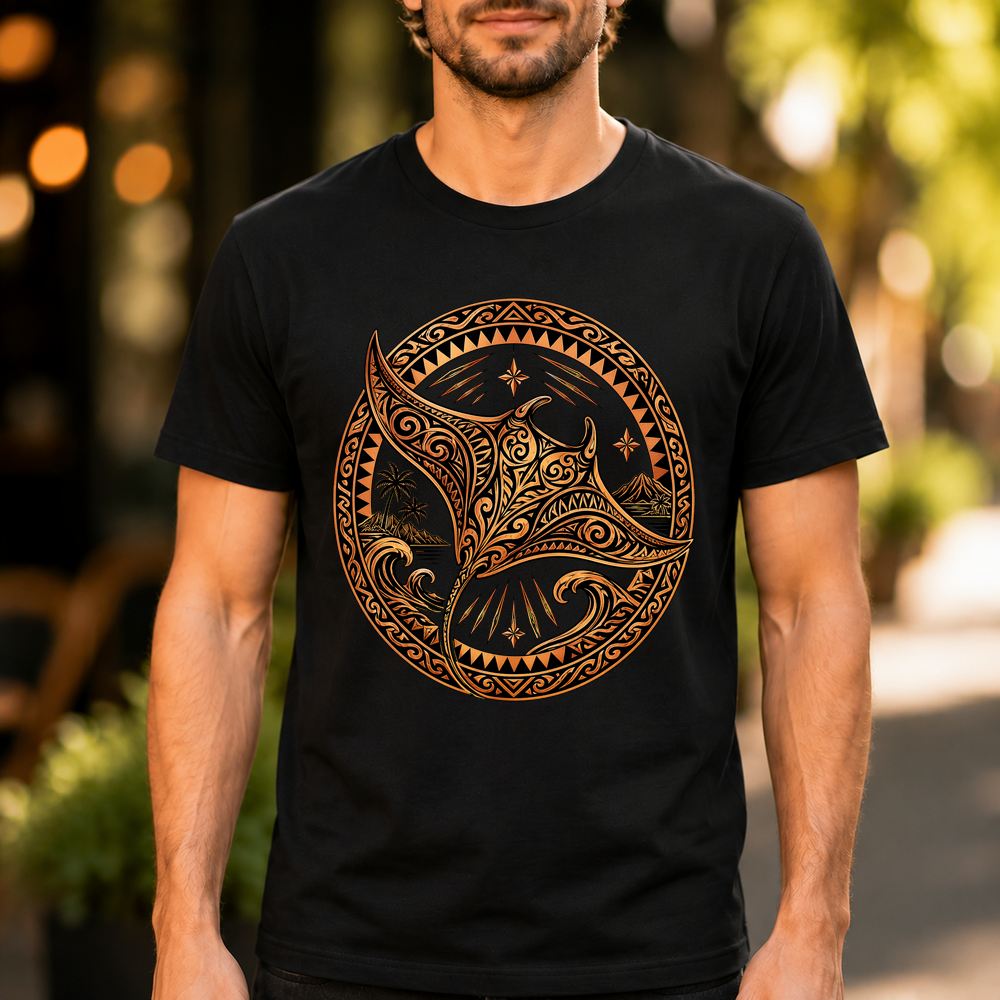 Polynesian Manta Ray Tribal Design Tshirt