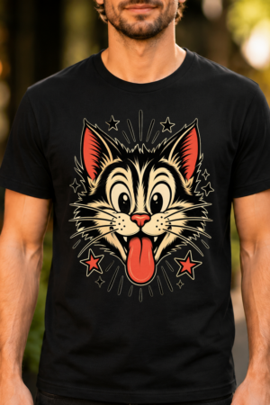 Retro Cartoon Cat Tongue Out Tshirt