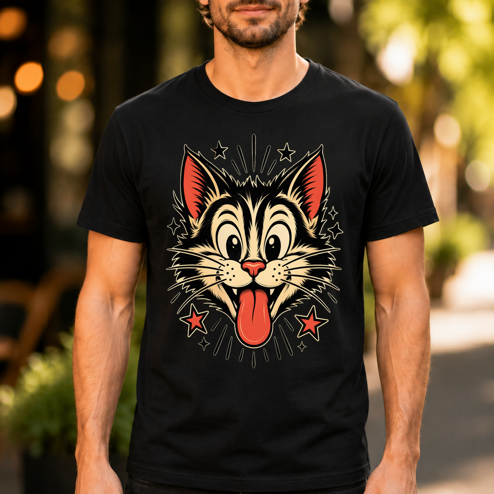 Retro Cartoon Cat Tongue Out Tshirt