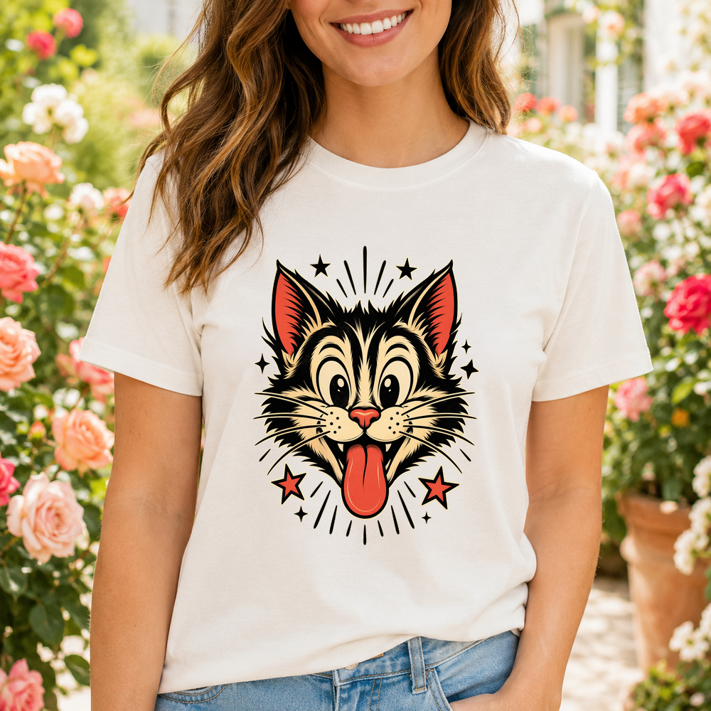 Retro Cartoon Cat Tongue Out Tshirt