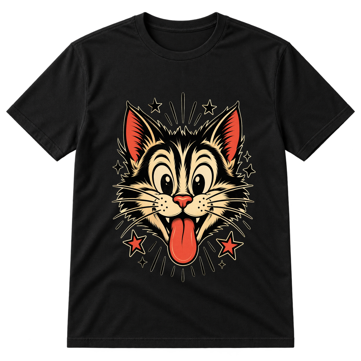 Retro Cartoon Cat Tongue Out Tshirt
