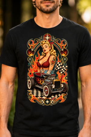 Retro Pinup Hot Rod Illustration Tshirt