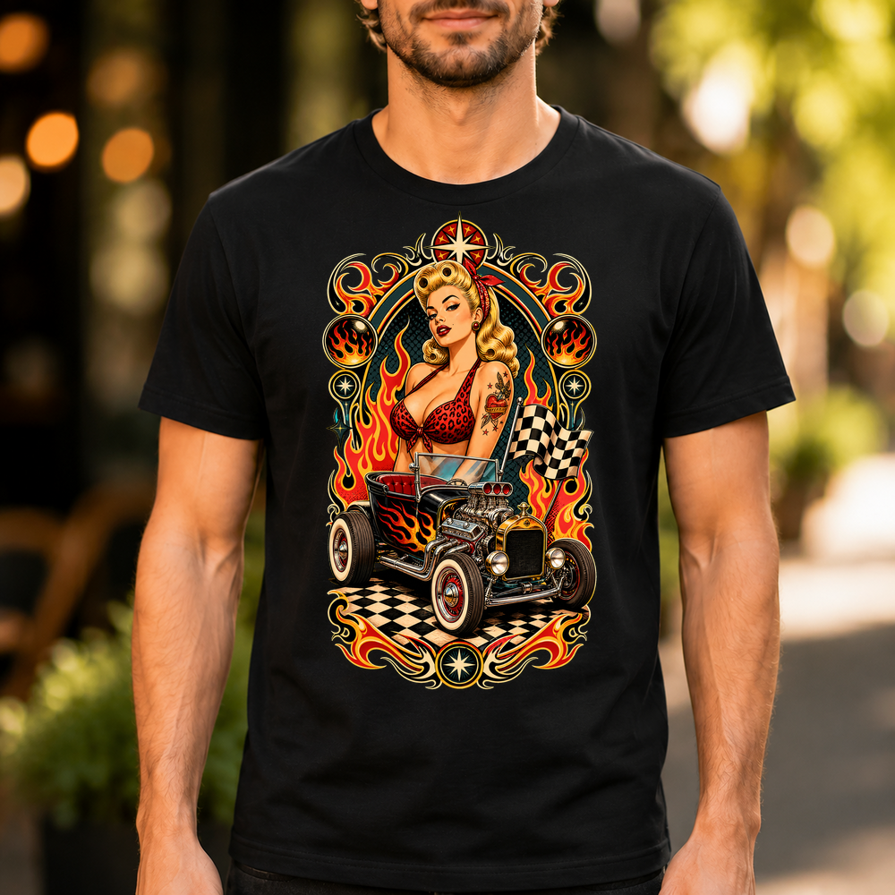 Retro Pinup Hot Rod Illustration Tshirt