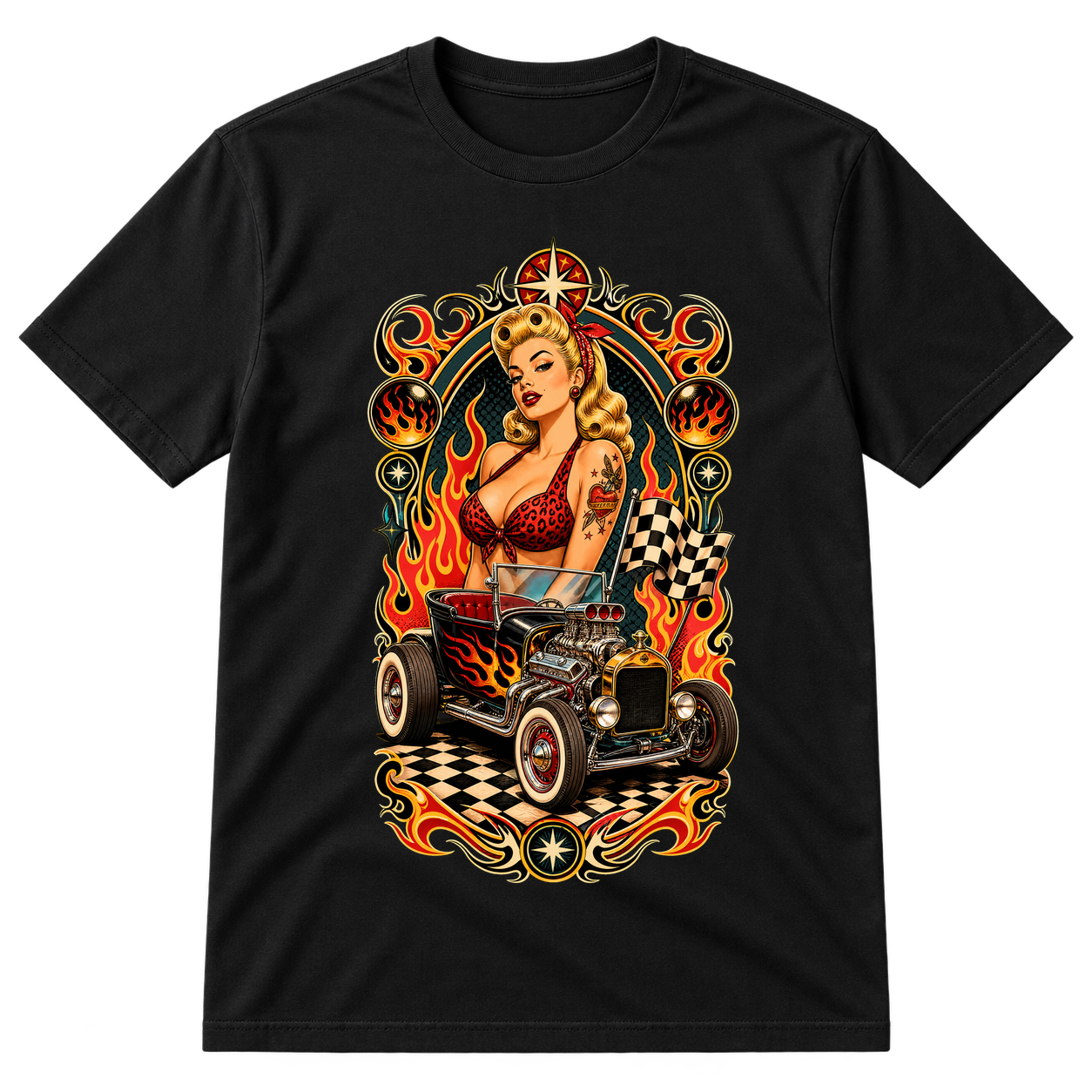 Retro Pinup Hot Rod Illustration Tshirt