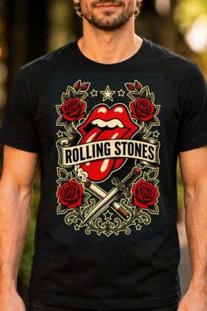 Rolling Stones Tongue Logo Roses Tshirt