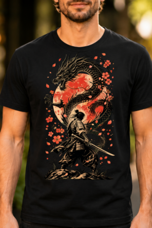 Samurai Dragon Red Moon Tshirt