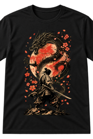 Samurai Dragon Red Moon Tshirt