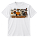 Six schnauzers in Halloween costumes above the text “SPOOKY SCHNAUZER SOCIETY” with paw-print icons.