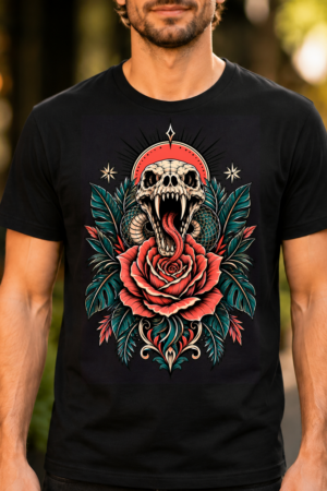 Serpent Rose Tattoo Style Tshirt