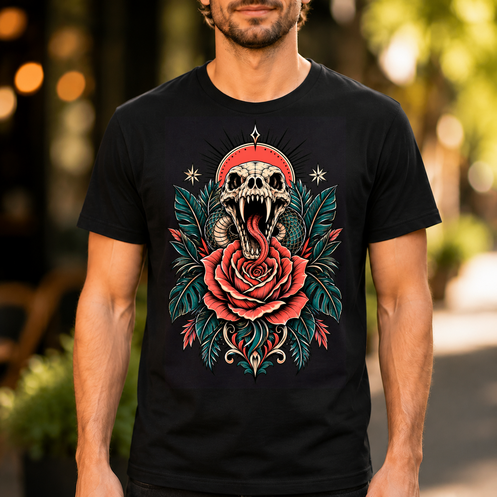 Serpent Rose Tattoo Style Tshirt