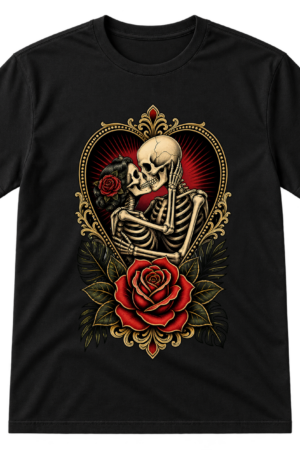 Skeleton Lovers Heart Rose Tattoo Tshirt