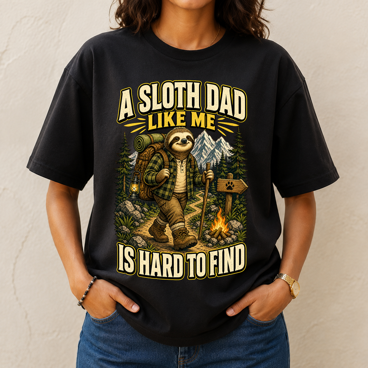 Sloth Dad Hiking Pun Tshirt