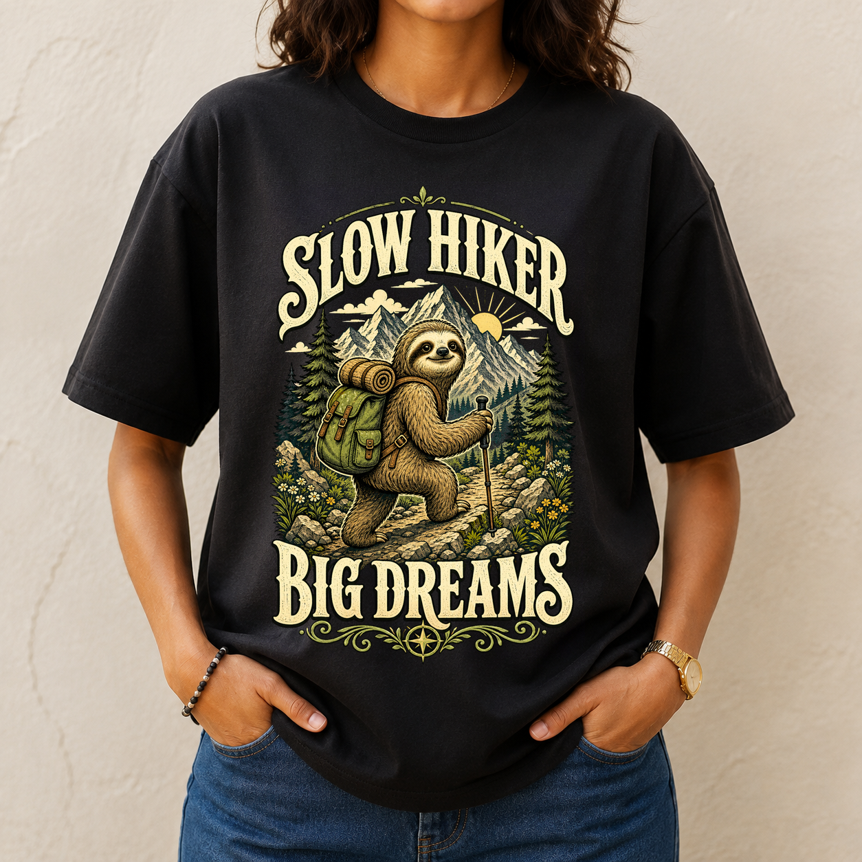 Slow Hiker Big Dreams Sloth Tshirt
