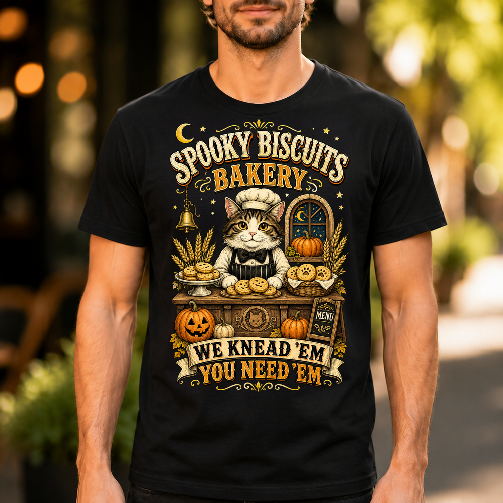 Spooky Biscuits Bakery Cat Tshirt