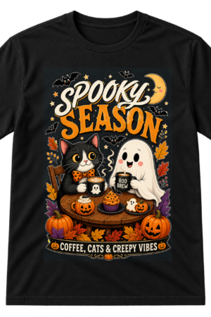 Spooky Season Coffee Cats Creepy Vibes Tshirt