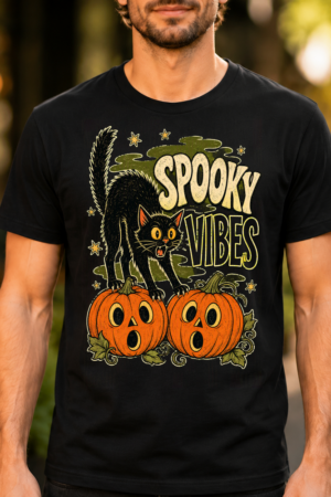 Spooky Vibes Halloween Cat Tshirt