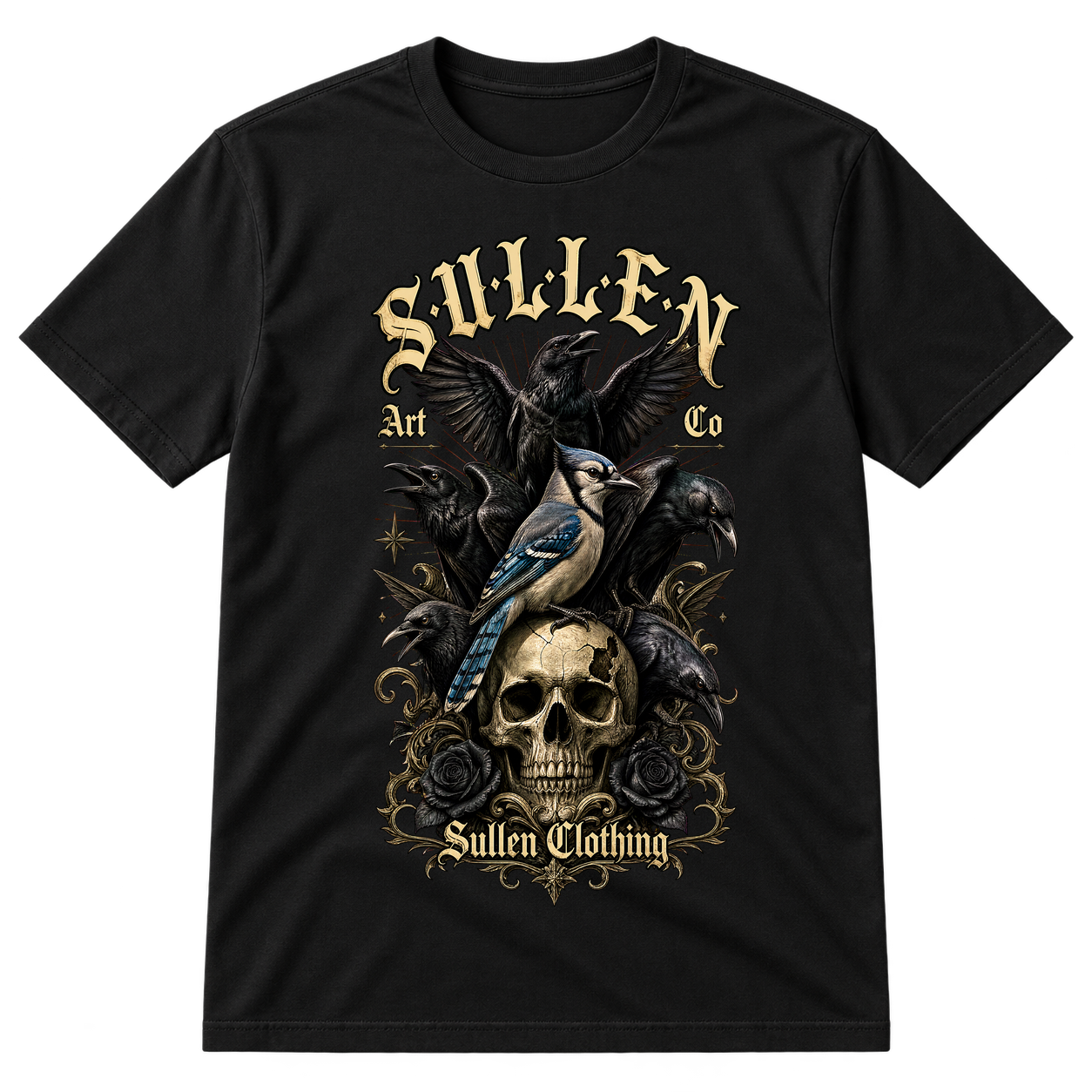 Sullen Art Co Birds Skull Design Tshirt