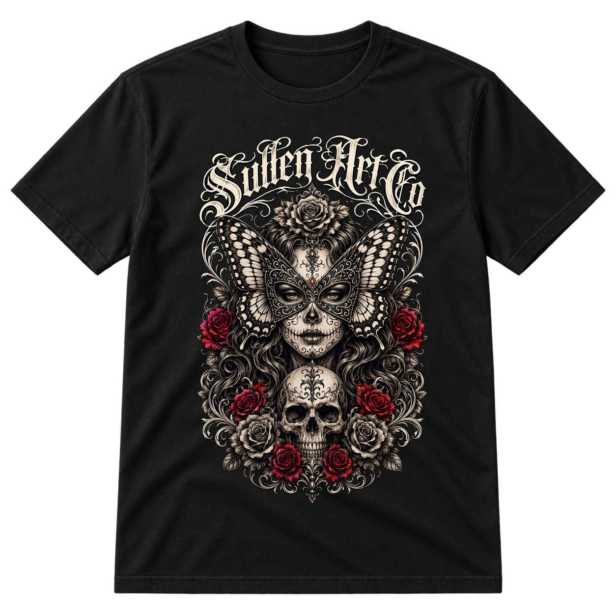 Sullen Art Co Skull Butterfly Woman Tshirt