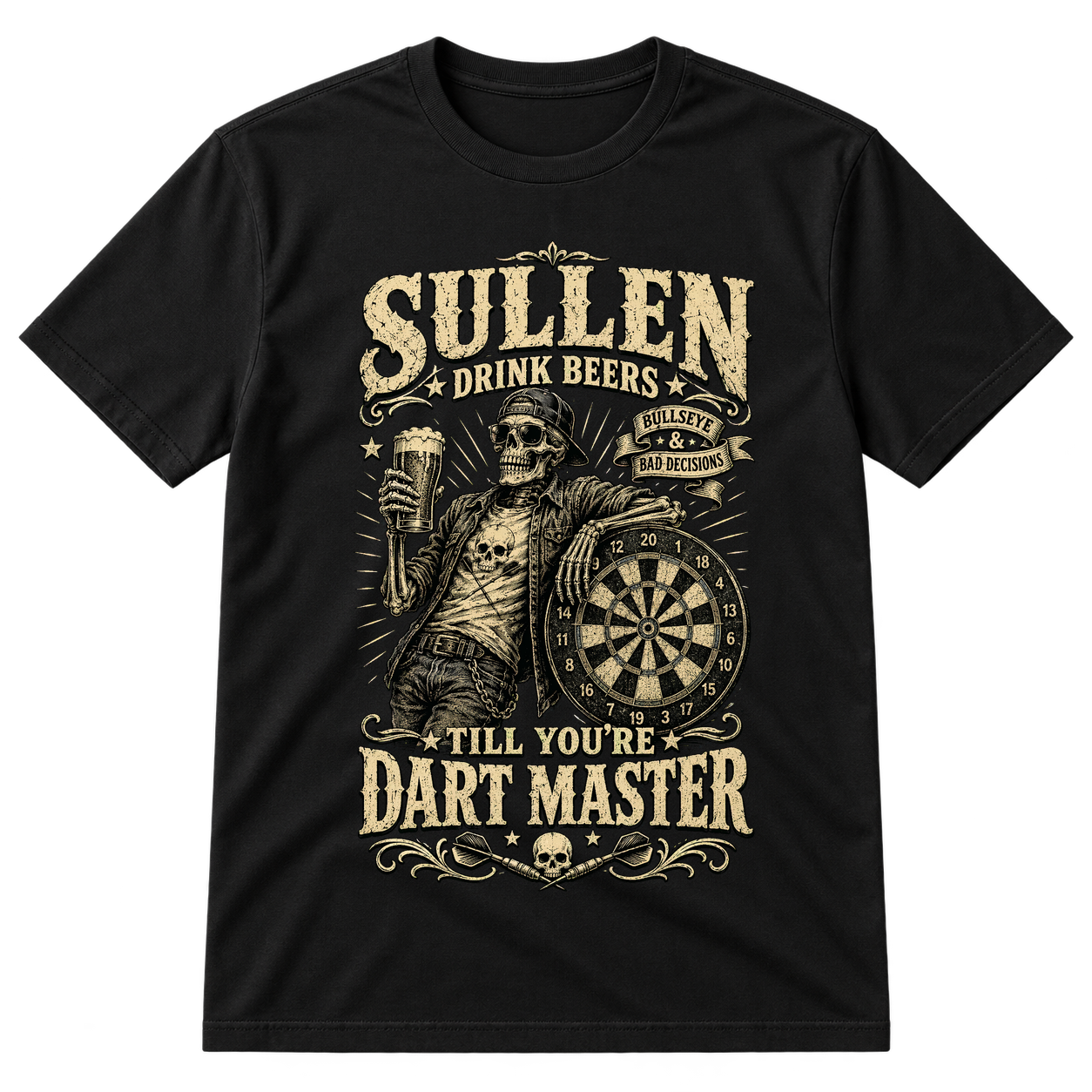 Sullen Drinkers Dart Master Skeleton Tshirt