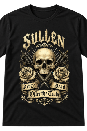 Sullen Skull Roses Crossed Needles Tattoo Design Tshirt
