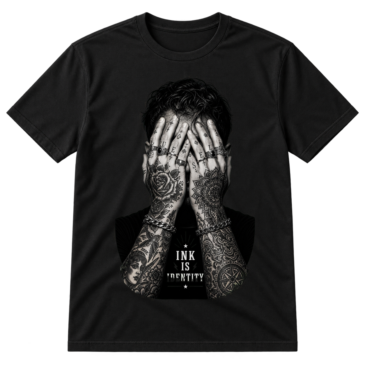 Tattooed Hands Portrait Tee Tshirt