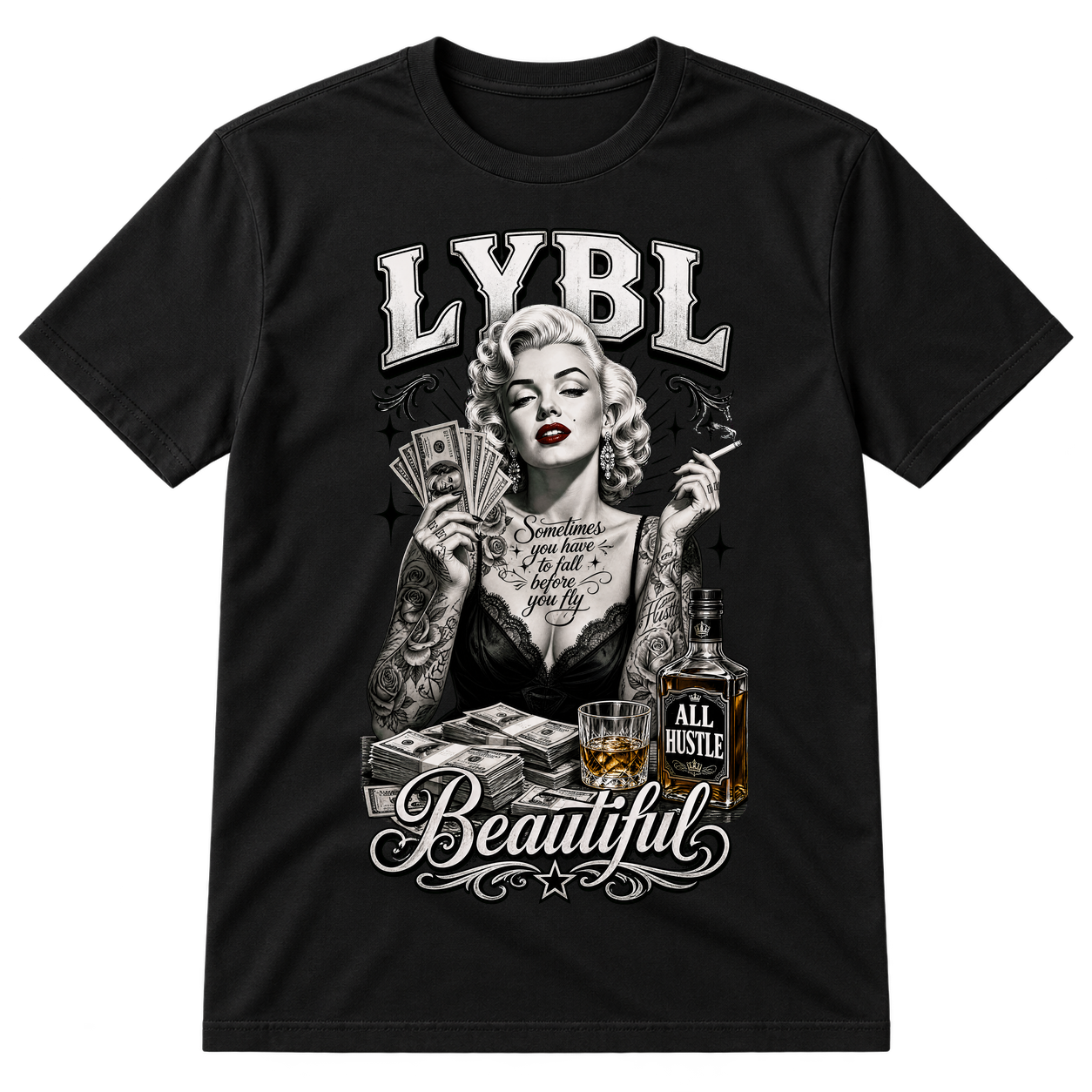 Tattooed Marilyn Money Whiskey Tshirt