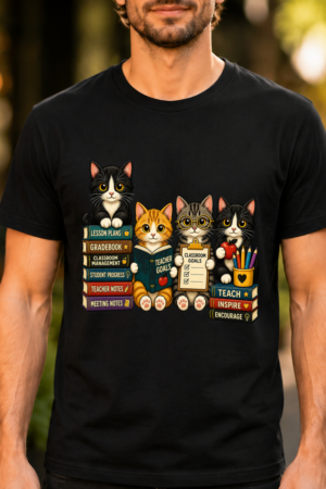 Teacher Cats With Books And Supplies Tshirt
