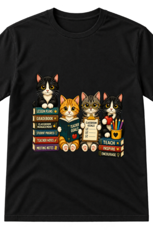 Teacher Cats With Books And Supplies Tshirt
