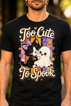 Too Cute To Spook Halloween Cat Ghost Tshirt