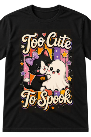 Too Cute To Spook Halloween Cat Ghost Tshirt