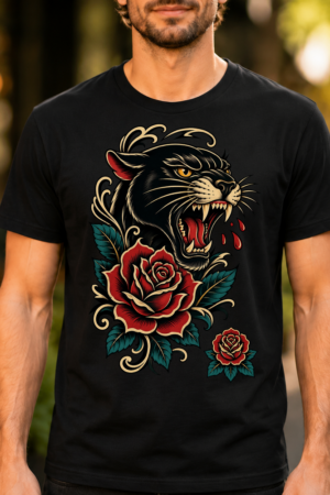 Traditional Panther Rose Tattoo Tshirt