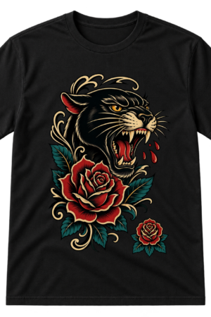 Traditional Panther Rose Tattoo Tshirt