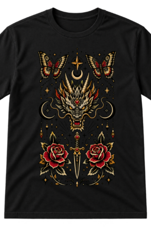 Traditional Tattoo Dragon Dagger Design Tshirt
