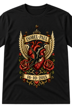 Traditional Tattoo Heart Swallow Banner Tshirt