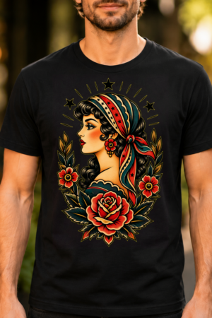 Traditional Tattoo Woman Portrait Tshirt