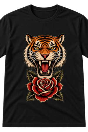 Traditional Tiger Rose Tattoo Tshirt