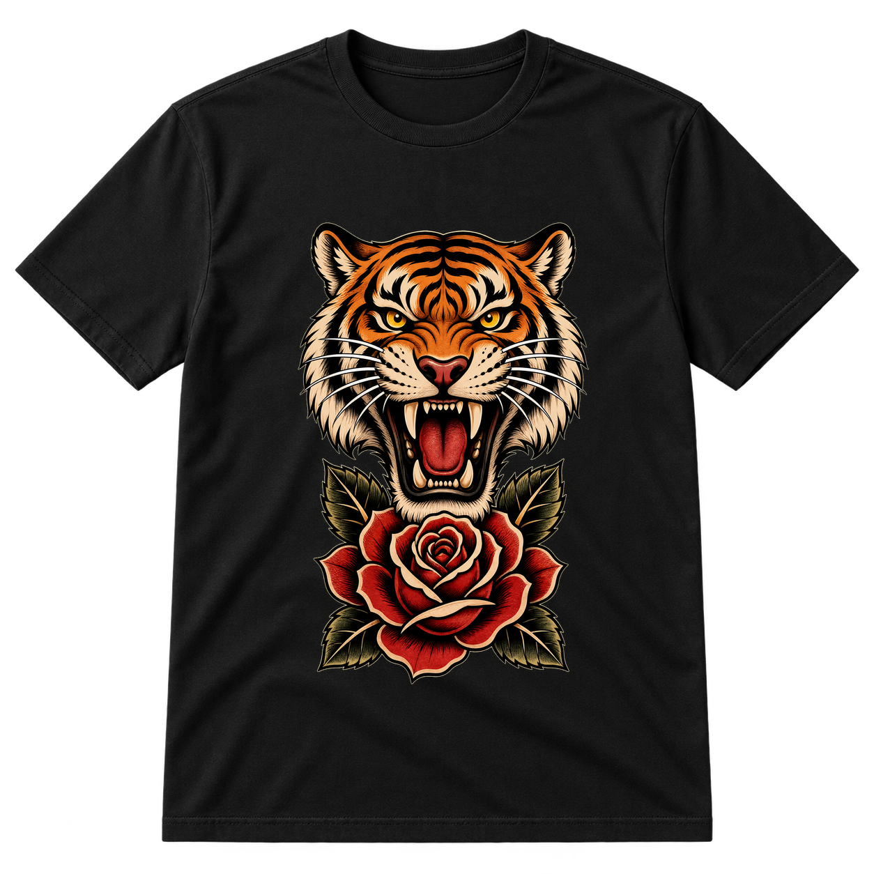 Traditional Tiger Rose Tattoo Tshirt