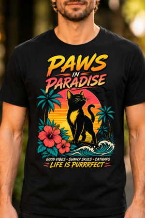 Tropical Sunset Cat Beach Paradise Tshirt